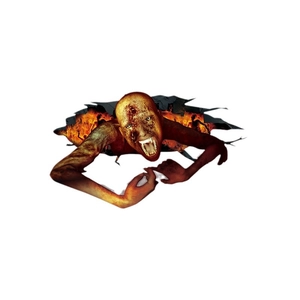 3D Halloween wall decal featuring a scary zombie crawling from fiery cracks