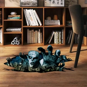 3D Halloween monster floor sticker crawling from a crack for party home decor