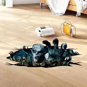 3D Halloween wall and floor sticker with a scary zombie monster for party decor