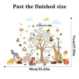 Detail of cartoon forest animal wall decals showing layout and 90x71cm finished size