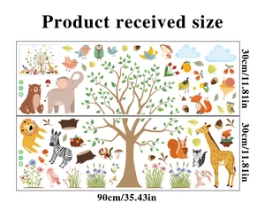 Detail of forest animal wall stickers set showing product layout and dimensions