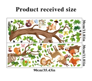 Macro detail of cartoon forest animal wall decals showing PVC texture and pattern layout