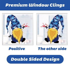 Detailed double sided window cling showing a gnome holding a lobster with ocean theme prints
