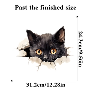 Detail view of 3D black cat wall sticker with dimensions 24.3cm by 31.2cm