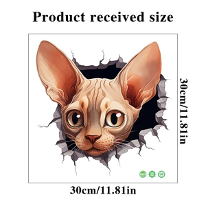 3D effect Sphinx cat wall sticker for bathroom decor, size 30x30cm made of eco-friendly PVC
