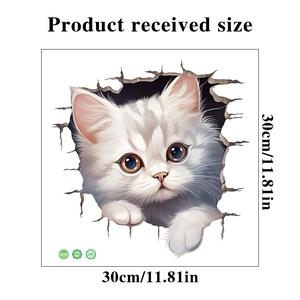 Detailed view of 3D cat wall sticker with dimensions and 30cm measurement markings