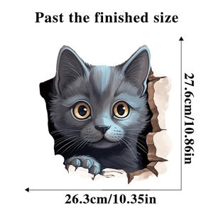Detailed view of 3D cat wall sticker dimensions 27.6x26.3cm with realistic grey kitten
