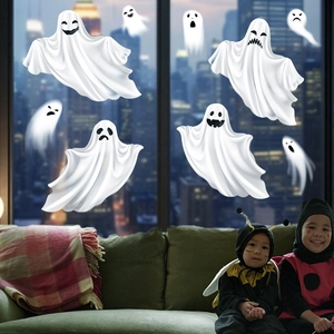 Halloween white ghost window stickers set for festive party and home glass wall decoration
