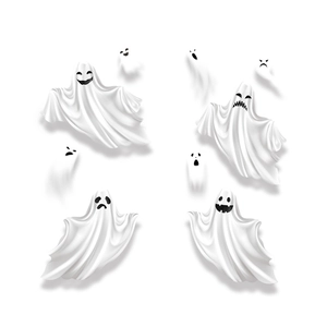 Set of 4 white Halloween ghost static window stickers with different facial expressions