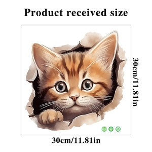 3D cartoon orange tabby cat wall sticker detail showing 30x30cm product size dimensions