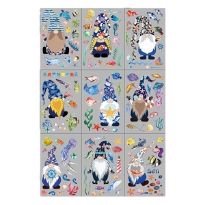 Summer ocean gnome window clings featuring jellyfish whale and colorful sea creature stickers