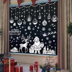 White Christmas reindeer static window stickers with Santa and snowflakes for holiday decor
