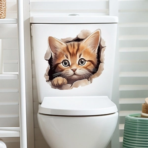 Detailed 3D cat wall sticker showing a ginger kitten peeking from a realistic wall crack