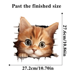 Detailed size specifications for 3D orange cat wall sticker measuring 27.2x27.6 cm