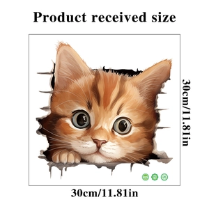 3D realistic orange kitten wall sticker showing 30x30cm dimensions and cute cat effect