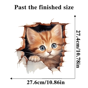 Detailed size chart for 3D cat wall sticker with dimensions in cm and inches