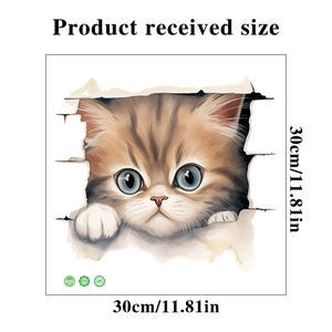 3D cartoon cat wall sticker dimensions 30x30cm made of eco-friendly waterproof PVC material