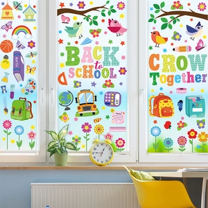Adesivi Per Finestre Per Il Rientro A Scuola PVC Elettrostatico Bifacciale Decorazione Per Aula Gnomo Cartone Animato Scuolabus Per Bambini