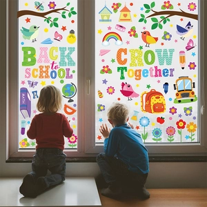 Adesivi per finestre ritorno a scuola con scuolabus e globo per decoro scolastico