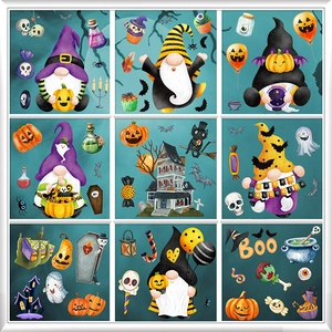Detailed view of Halloween static stickers featuring gnomes pumpkins and ghosts