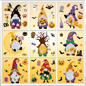 Detailed grid of Halloween window clings featuring gnomes, pumpkins and ghosts