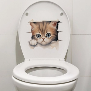 3D cute orange cat toilet sticker with self-adhesive waterproof creative wall decal