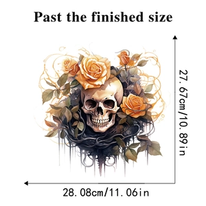 Skull and yellow roses Halloween bathroom sticker detail with dimensions 28x27cm