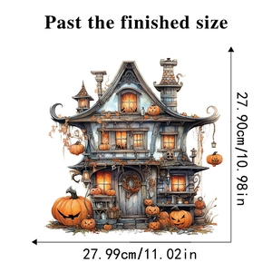 Macro view showing dimensions of a 28cm Halloween castle and pumpkin toilet sticker