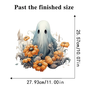 Ghost and pumpkin bathroom sticker size detail with dimensions 25.57cm x 27.93cm