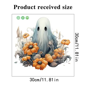 Sizing chart for Halloween ghost flower toilet sticker made of eco-friendly PVC material