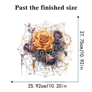 Detailed dimension guide for gothic orange rose and spider web Halloween toilet stickers