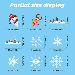 Detailed size chart showing dimensions for Christmas window stickers in cm and inches