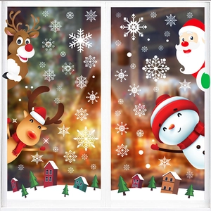 Adesivi natalizi per vetrate con Babbo Natale, renne e fiocchi per decorazioni festive