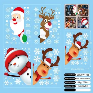 Detailed view of 77-piece Christmas static window stickers with Santa and reindeer motifs
