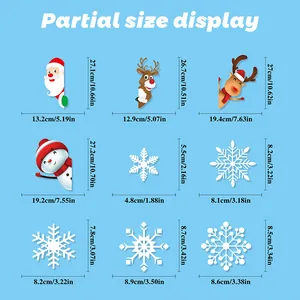 Size chart showing Santa and reindeer Christmas window decals with precise measurements