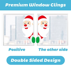 Double-sided Christmas window stickers showing cute Santa Claus design on both sides