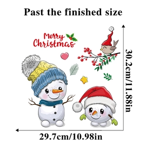 Detailed size chart for Christmas snowman waterproof stickers with Merry Christmas text