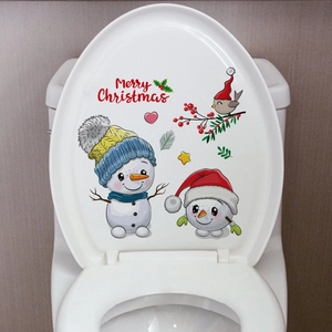 Detail of waterproof PVC Christmas snowman toilet lid sticker with Merry Christmas text
