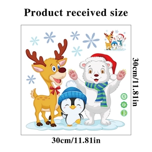Detailed view of Christmas stickers size 30x30cm with reindeer, polar bear and penguins
