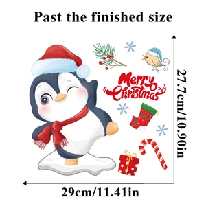 Detailed sheet of Christmas snowman and penguin stickers with 29x27.7cm size markings