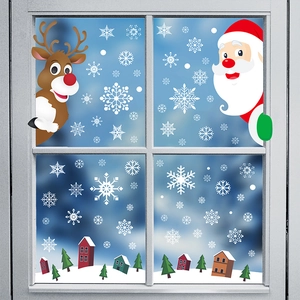 Detailed Christmas window stickers with Santa, reindeer and snowflake patterns