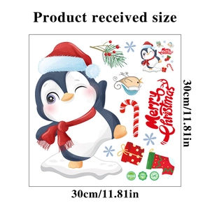 Detailed sheet of 30x30cm Christmas snowman and penguin wall stickers for bathroom decor