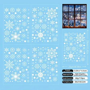 Set of 4 sheets with 119 white snowflake window clings for Christmas glass decoration
