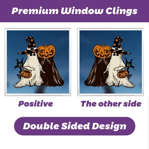 Double sided Halloween window stickers showing ghost and pumpkin patterns from both sides