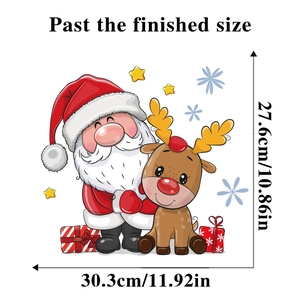 Cartoon Santa and reindeer wall sticker with stars and snowflakes and dimension details