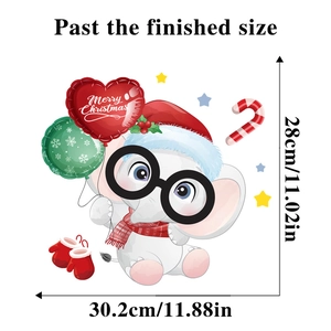 Detailed dimensions of Christmas snowman and elephant wall decals with Merry Christmas text