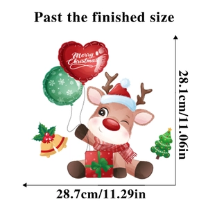 Detail view of cartoon reindeer Christmas wall sticker with precise dimensions 28cm x 28cm