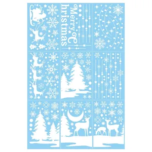 Weiße Weihnachtsfensteraufkleber mit Rentier und Schneeflocken für Glasdekorationen