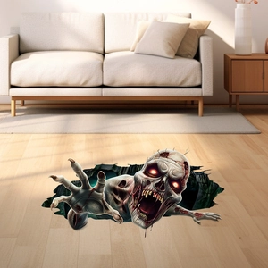 3D Halloween floor decal featuring a scary zombie monster emerging from a broken floor pit