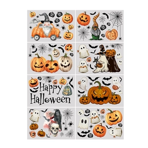 Set of 8 Halloween window stickers with pumpkins, ghosts, bats and spiders for decor